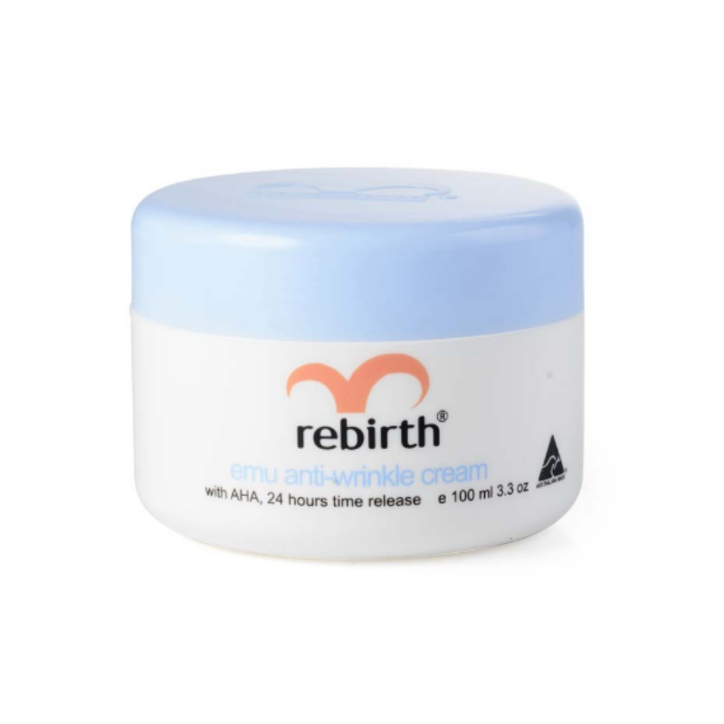 Rebirth Emu Anti-Wrinkle Cream 100ml skincare cream with emu oil to help reduce fine lines, improve hydration and support skin firmness for smoother, youthful skin.