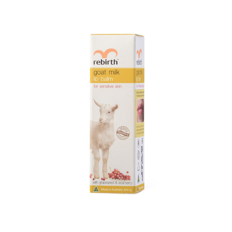 Rebirth Goat Milk Lip Balm moisturizing lip balm with goat milk extract to help hydrate, soften and protect dry, chapped lips.