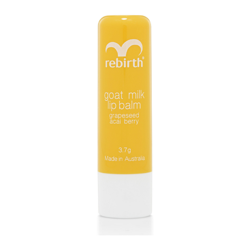 Rebirth Goat Milk Lip Balm moisturizing lip balm with goat milk extract to help hydrate, soften and protect dry, chapped lips.