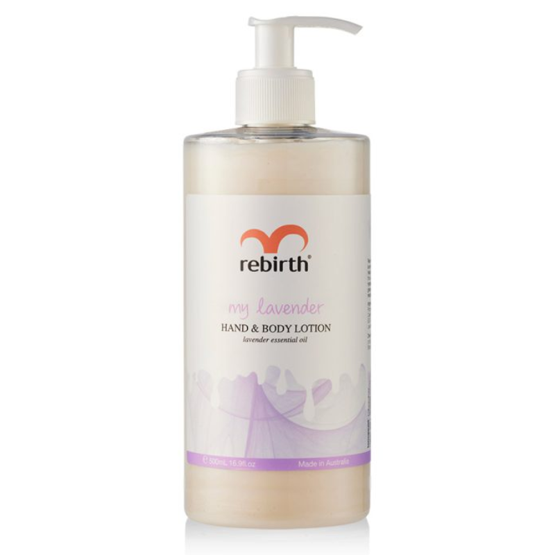 Rebirth My Lavender Hand & Body Lotion 500ml moisturising lotion with lavender for soft, hydrated skin.