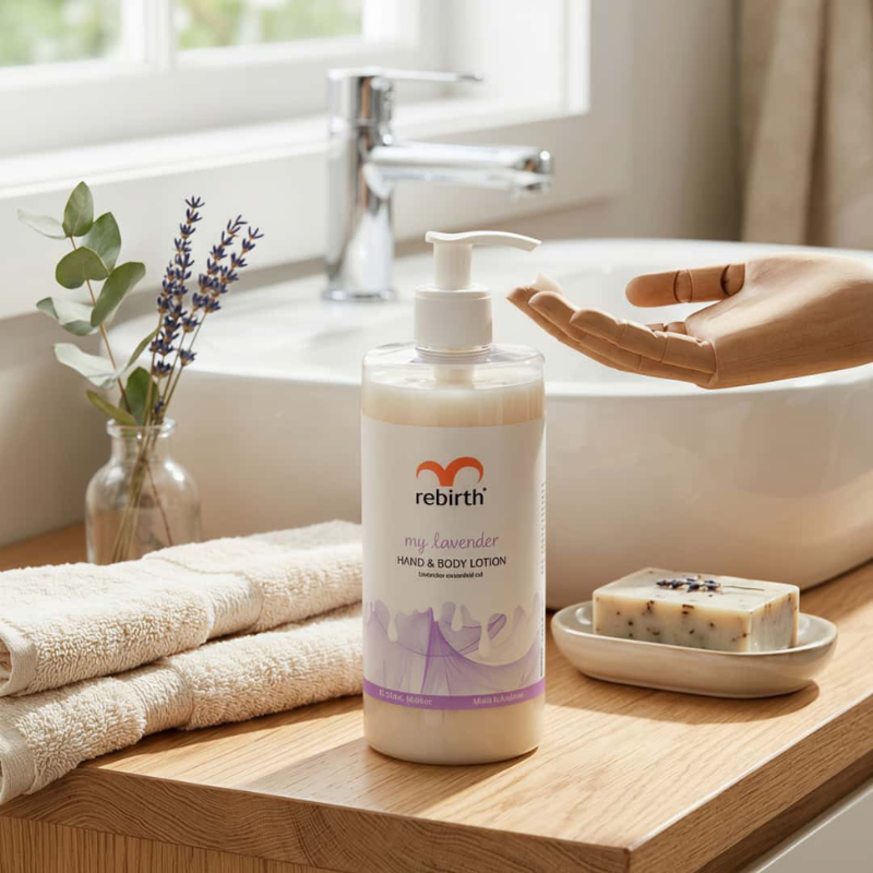 Rebirth My Lavender Hand & Body Lotion 500ml moisturising lotion with lavender for soft, hydrated skin.