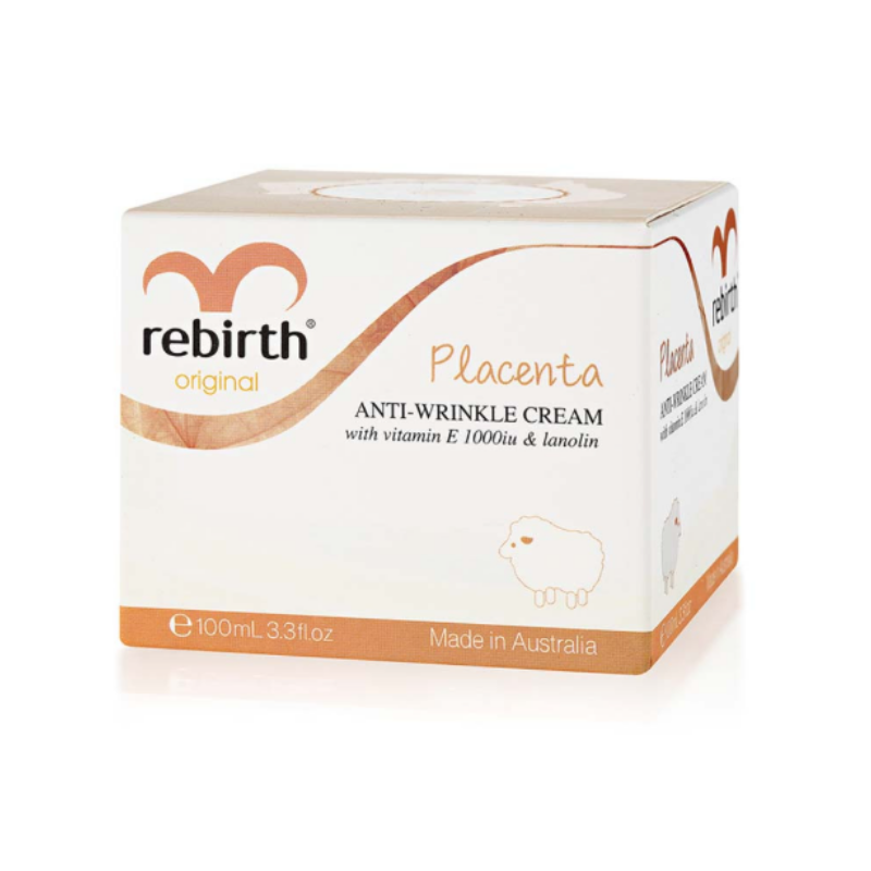 Rebirth Placenta Anti-Wrinkle Cream 100ml skincare cream with placenta extract to help reduce fine lines, improve skin elasticity and deeply hydrate for smoother, youthful-looking skin.