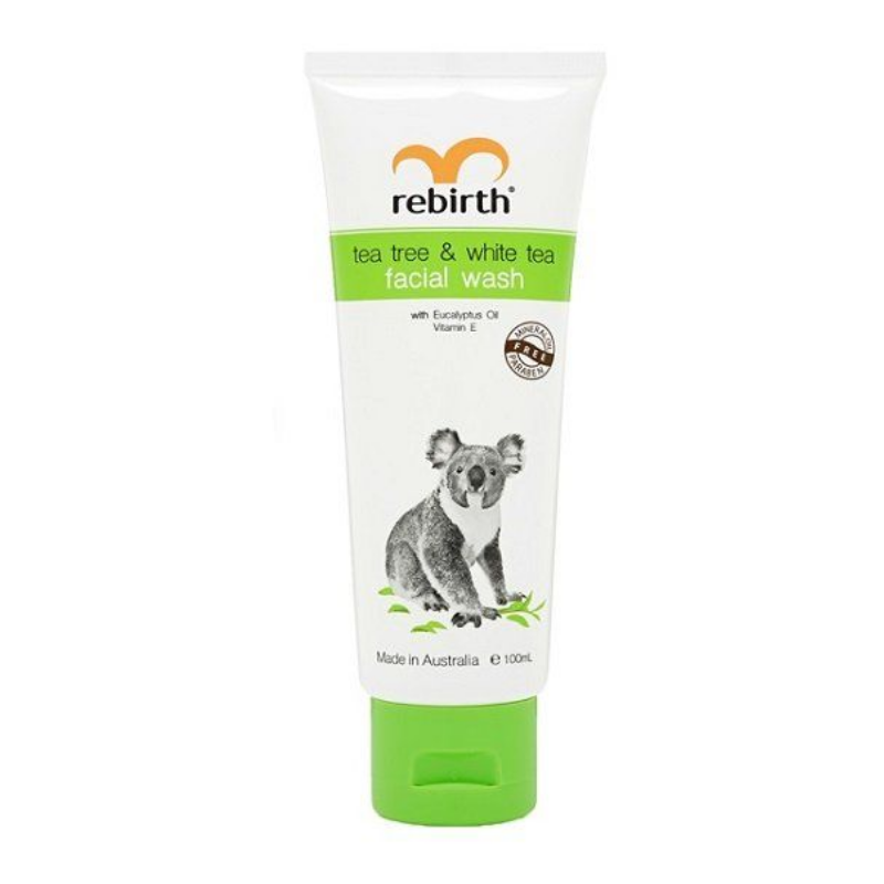 Rebirth Tea Tree Facial Wash 100ml cleansing gel with tea tree oil to help remove dirt, oil and impurities while supporting clearer and refreshed skin.