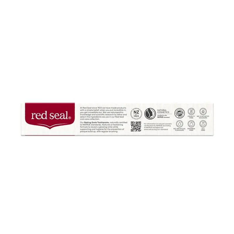 Red Seal Baking Soda Toothpaste 100g natural toothpaste formulated with baking soda to help whiten teeth, remove stains and freshen breath for daily oral care.