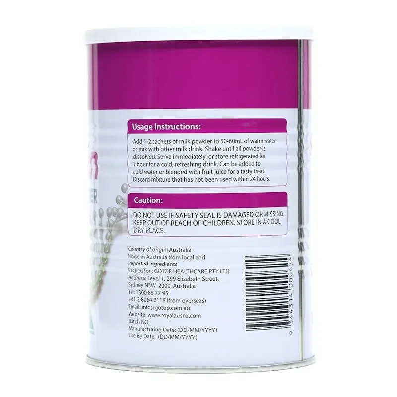 Royal Ausnz Lactoferrin Formula Milk Powder 400g nutritional milk powder enriched with lactoferrin to support immune health, vitality and overall wellness.