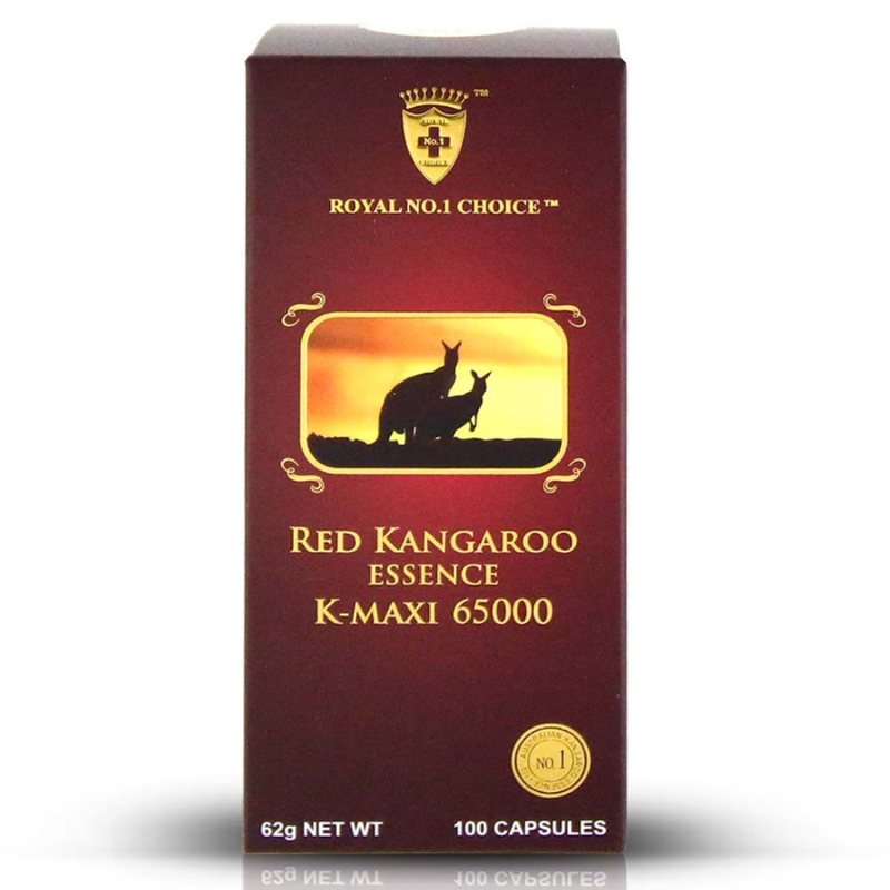 Royal Choice Red Kangaroo Essence K-Maxi 65000 100 Capsules premium Australian kangaroo supplement with red kangaroo powder in an easy-to-take capsule format.
