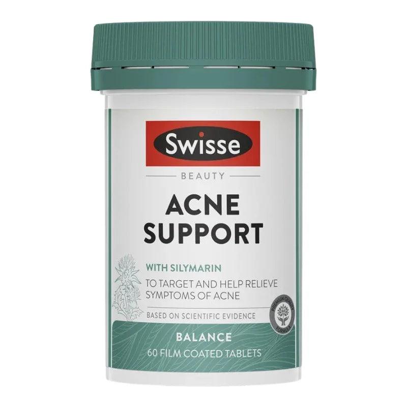 Swisse Beauty Acne Support 60 Tablets Australian skin health supplement with Silymarin, Zinc, Vitamin C and Green Tea Extract.