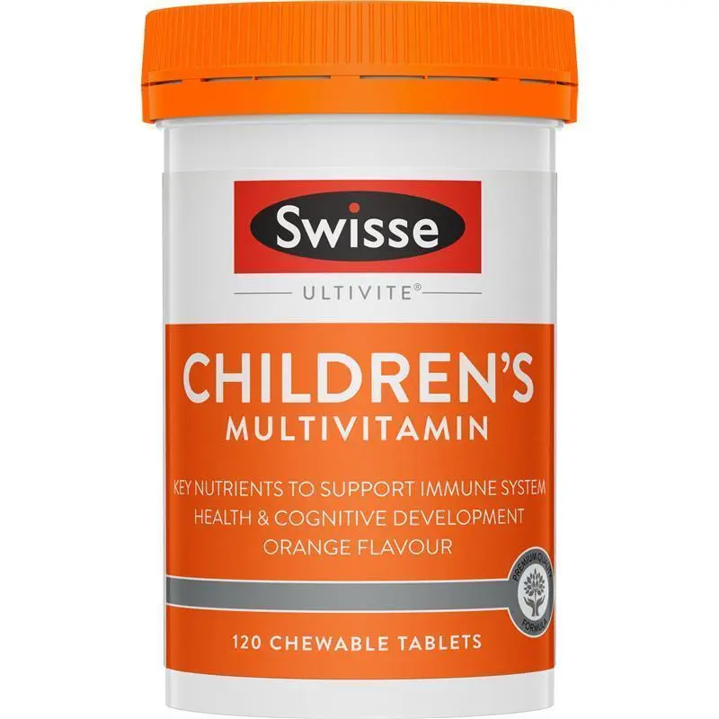 Swisse Children's Ultivite Multivitamin 120 Chewable Tablets with 21 vitamins and minerals to support children's growth, immune health and daily nutrition.