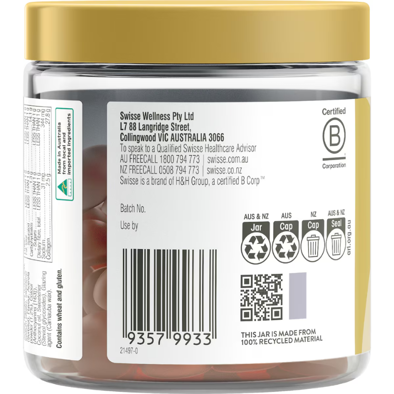 Swisse Collagen Peptides Gummies 45 Gummies Australian collagen gummies with hydrolysed collagen peptides and vitamin C for skin hydration and firmness.