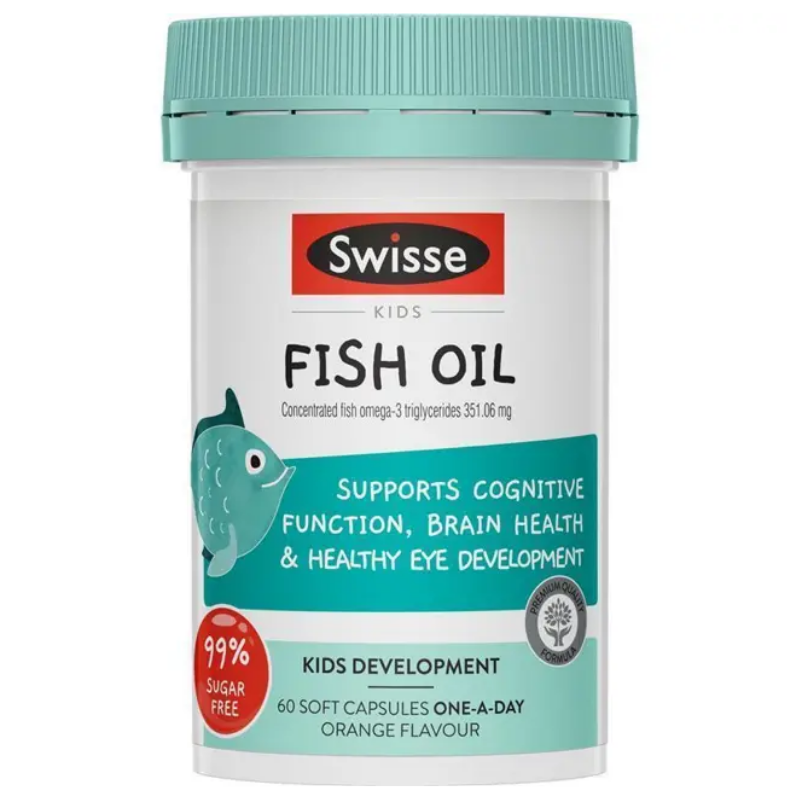 Swisse Kids Fish Oil 60 Capsules children's omega-3 DHA and EPA supplement for brain and eye health