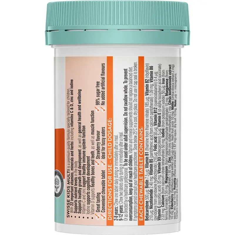Swisse Kids Multi 60 Chewable Tablets children's multivitamin supplement with essential vitamins and minerals