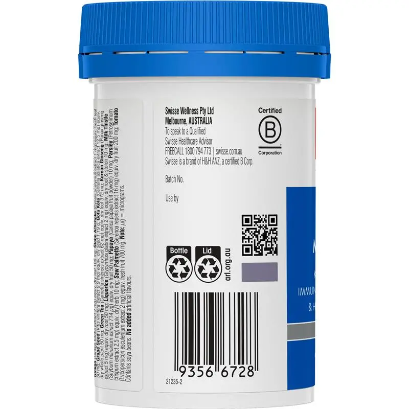 Swisse Men's Ultivite Multivitamin 60 Tablets Australian men's multivitamin with vitamins, minerals and herbal extracts for energy and immune support.
