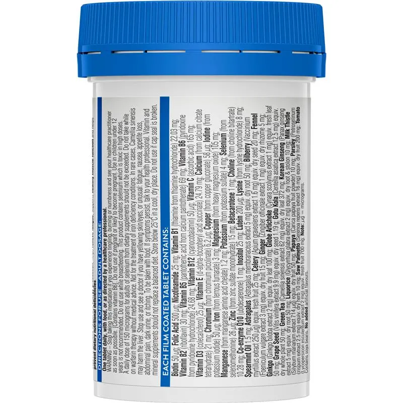 Swisse Men's Ultivite Multivitamin 60 Tablets Australian men's multivitamin with vitamins, minerals and herbal extracts for energy and immune support.