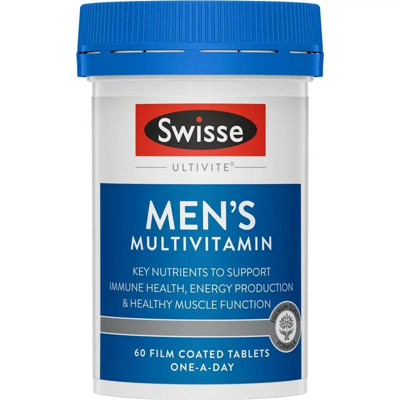 Swisse Men's Ultivite Multivitamin 60 Tablets Australian men's multivitamin with vitamins, minerals and herbal extracts for energy and immune support.