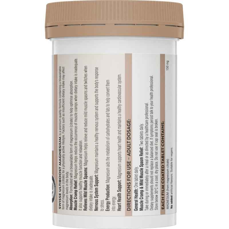 Swisse Ultiboost Magnesium 120 Tablets –Magnesium Supplement for Muscle and Nervous System Support