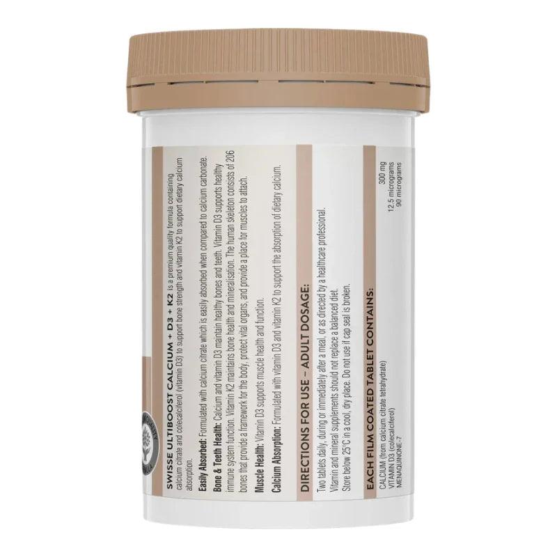 Swisse Ultiboost Calcium + D3 + K2 60 Tablets Australian calcium supplement with Vitamin D3 and Vitamin K2 for bone and teeth health.