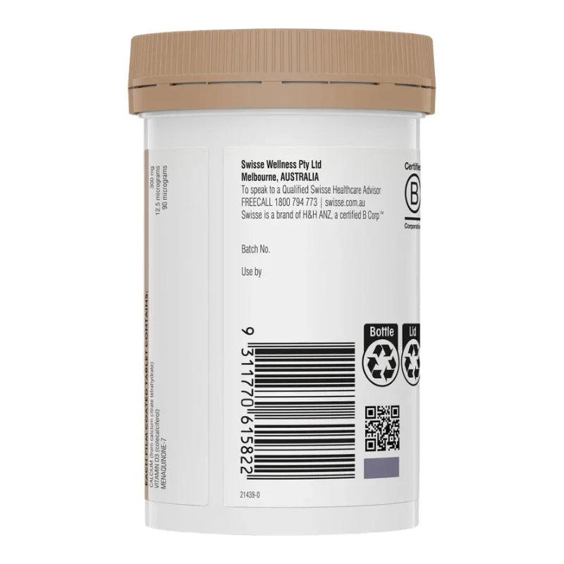 Swisse Ultiboost Calcium + D3 + K2 60 Tablets Australian calcium supplement with Vitamin D3 and Vitamin K2 for bone and teeth health.