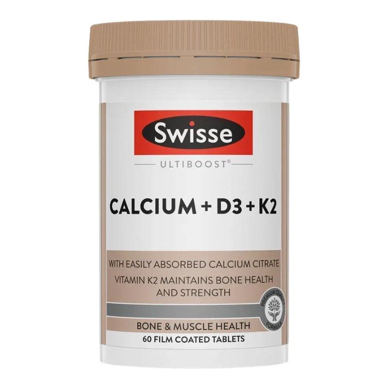 Swisse Ultiboost Calcium + D3 + K2 60 Tablets Australian calcium supplement with Vitamin D3 and Vitamin K2 for bone and teeth health.