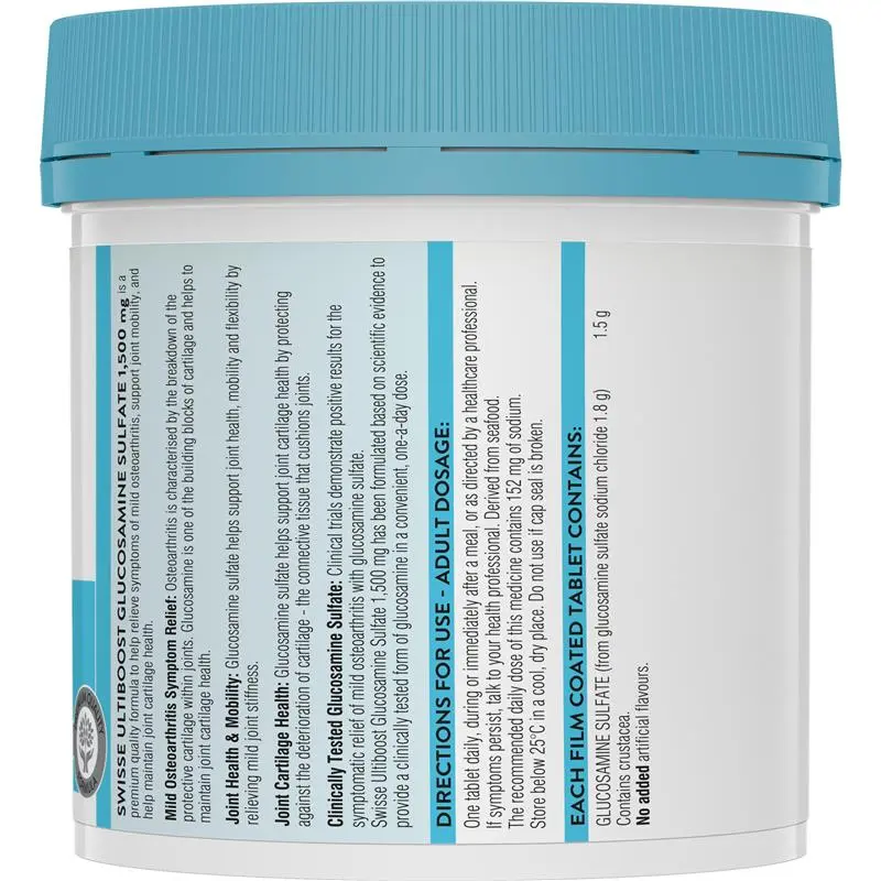 Buy Swisse Ultiboost Glucosamine Sulfate 180 Tablets. High-strength 1500mg glucosamine formula for joint mobility and cartilage health. Ships worldwide from Australia.