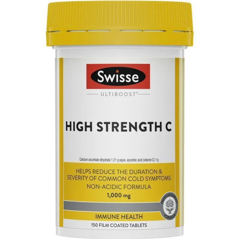 Swisse Ultiboost High Strength C 150 Tablets Australian Vitamin C 1000mg supplement for immune system, antioxidant and collagen support.