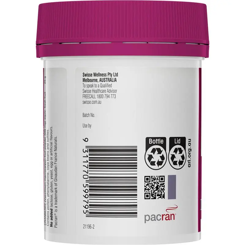 Swisse Ultiboost High Strength Cranberry 90 Capsules Australian cranberry supplement with PACRAN® to support urinary tract and bladder health.