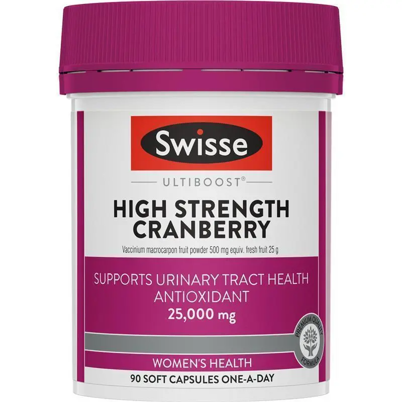 Swisse Ultiboost High Strength Cranberry 90 Capsules Australian cranberry supplement with PACRAN® to support urinary tract and bladder health.