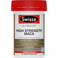 Swisse Ultiboost High Strength Maca 60 Tablets bottle packaging, herbal energy and vitality supplement, maca extract capsules Swisse Australia container