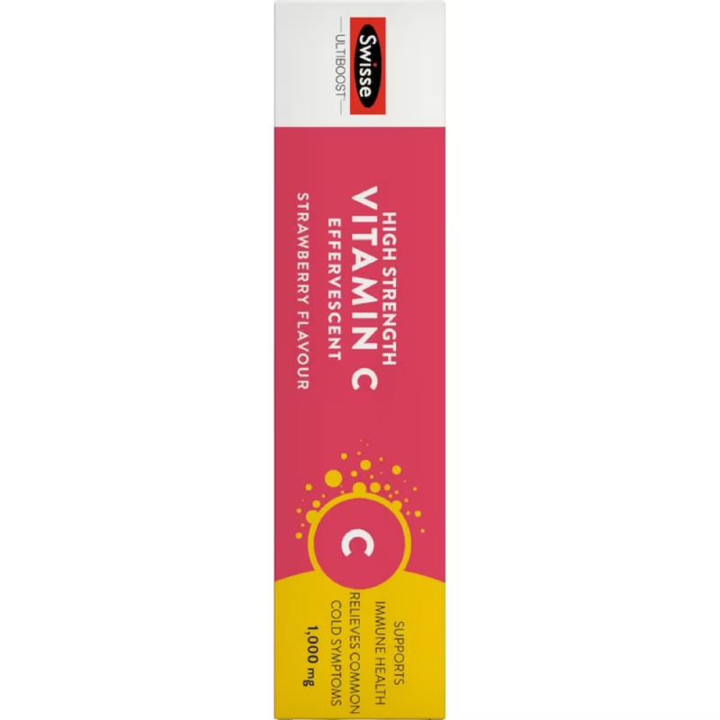 Swisse Ultiboost High Strength Vitamin C Effervescent 60 Tablets tube packaging, immune support vitamin C supplement, effervescent tablets from Swisse Australia