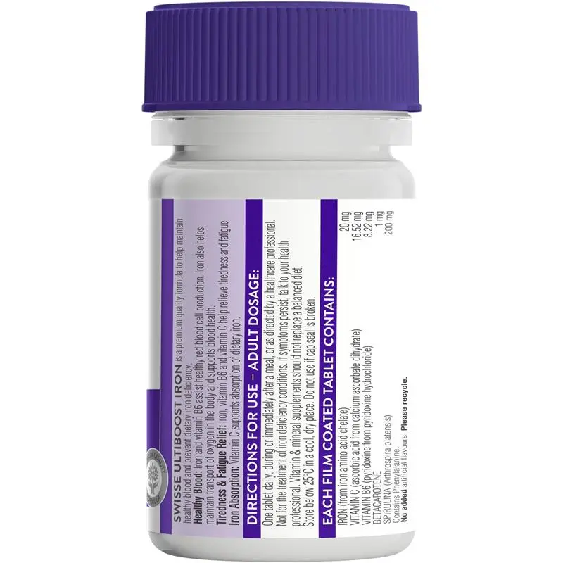 Swisse Ultiboost Iron 30 Tablets gentle iron supplement with vitamin C for healthy blood and energy support
