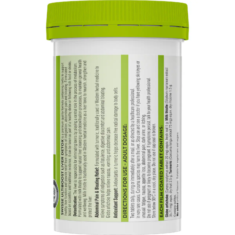 Swisse Ultiboost Liver Detox 120 Tablets herbal liver health supplement with milk thistle globe artichoke and turmeric