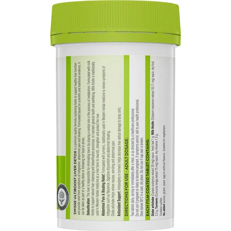 Swisse Ultiboost Liver Detox 200 Tablets herbal liver health supplement with milk thistle globe artichoke and turmeric
