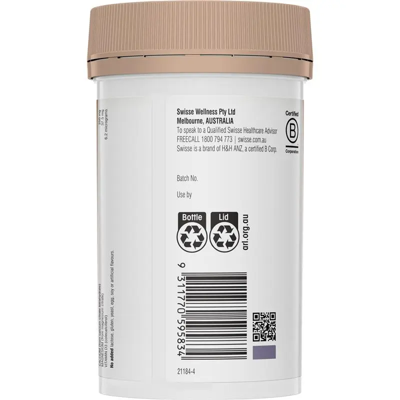 Swisse Ultiboost Magnesium Calcium + Vitamin D3 120 Tablets for bone, muscle and nervous system support.