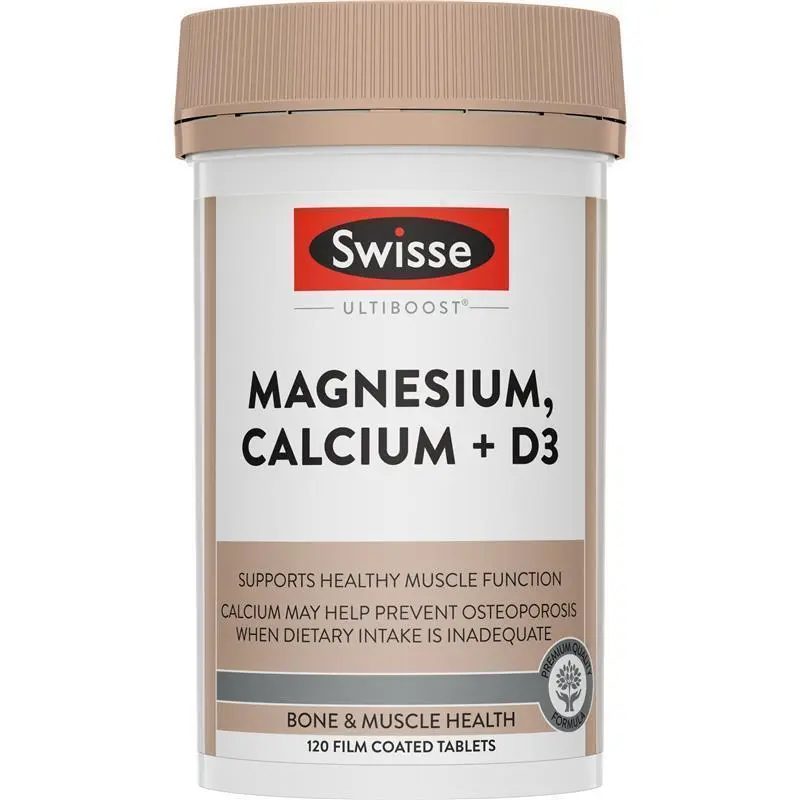 Swisse Ultiboost Magnesium Calcium + Vitamin D3 120 Tablets for bone, muscle and nervous system support.
