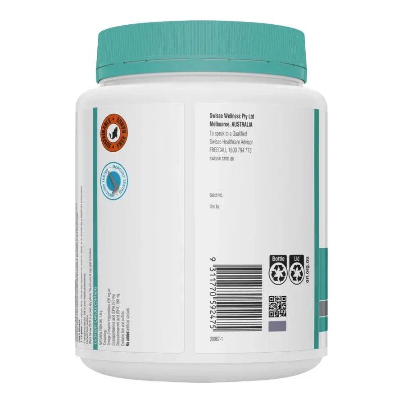 Swisse Ultiboost Odourless High Strength Wild Fish Oil 1500mg 400 Capsules Australian omega-3 fish oil supplement for heart, brain and eye health.