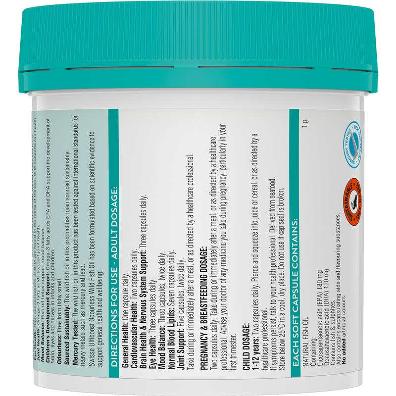 Swisse Ultiboost Wild Fish Oil 1000mg 200 Capsules omega 3 fish oil supplement with EPA and DHA