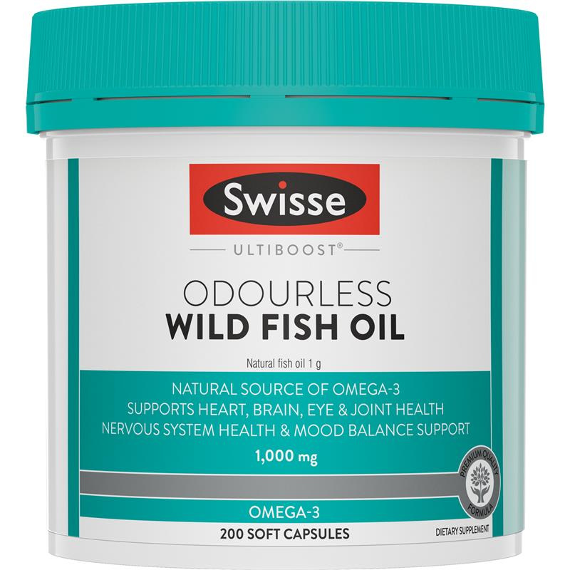 Swisse Ultiboost Wild Fish Oil 1000mg 200 Capsules omega 3 fish oil supplement with EPA and DHA