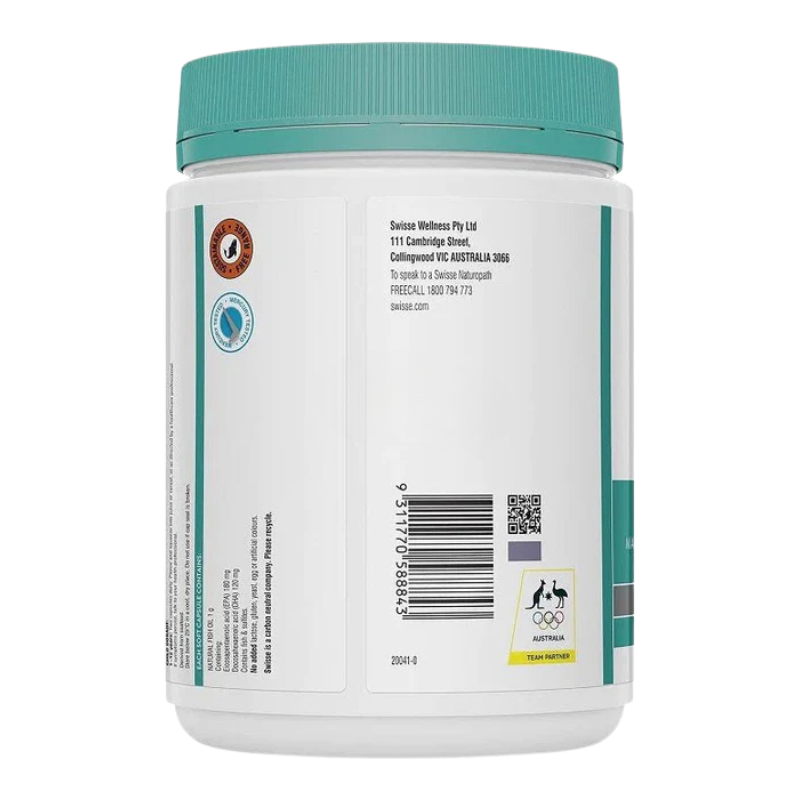 Swisse Ultiboost Odourless Wild Fish Oil 1000mg 400 Capsules Australian omega-3 fish oil supplement for heart, brain and eye health.