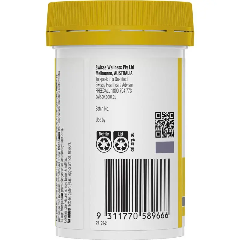 Swisse Ultiboost Zinc+ 60 Tablets Australian zinc supplement to support immune system, skin health and reproductive health.