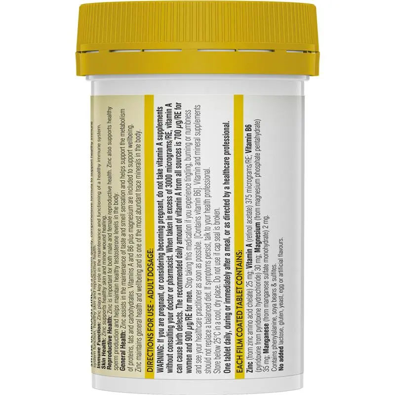 Swisse Ultiboost Zinc+ 60 Tablets Australian zinc supplement to support immune system, skin health and reproductive health.