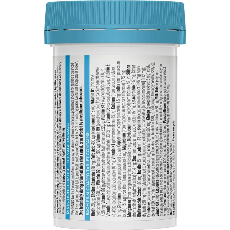 Swisse Ultivite Teenage Men's Multivitamin 60 Tablets daily multivitamin for teenage boys.