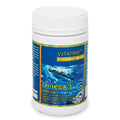 A white plastic bottle of VITATREE Omega 3 1000mg softgel capsules, featuring a blue label with an underwater fish illustration and gold accents, set against a plain white background.