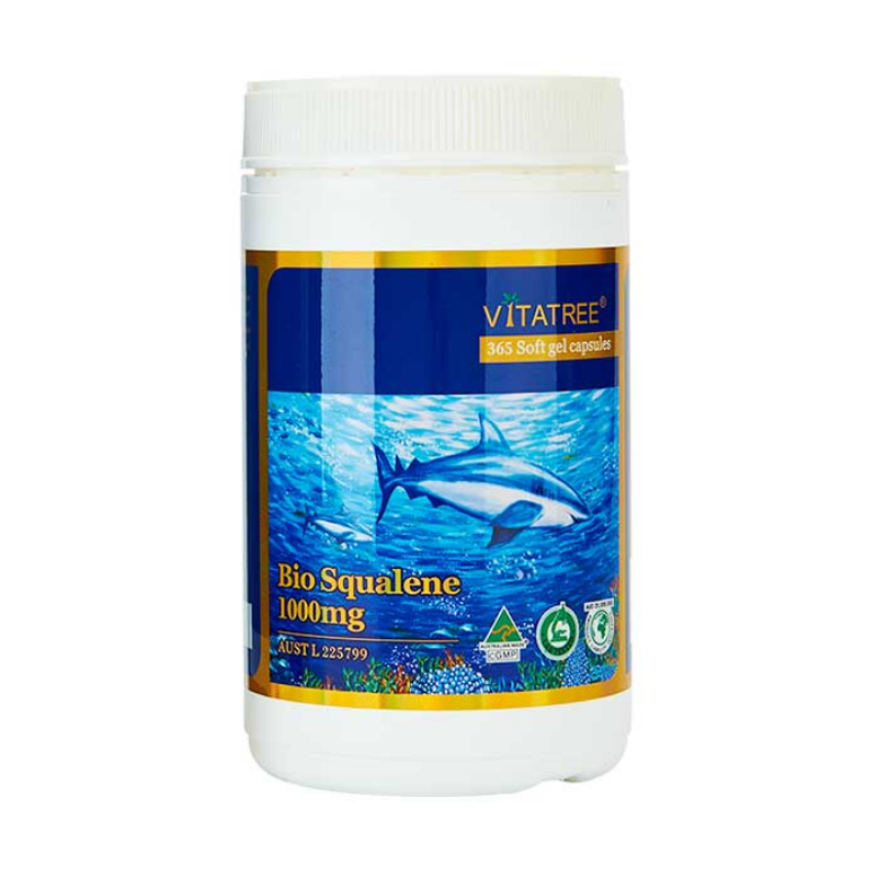 Vitatree Bio Squalene 365 softgel capsules premium Australian shark liver squalene supplement formulated to support skin health, oxygenation, metabolism, and overall wellbeing.