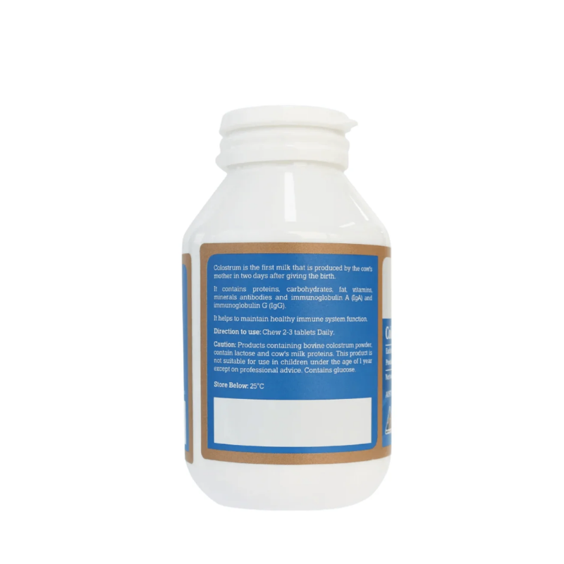 Vitatree Colostrum 820mg 100 chewable tablets immune support supplement made from bovine colostrum to support immunity, gut health, and general wellbeing.