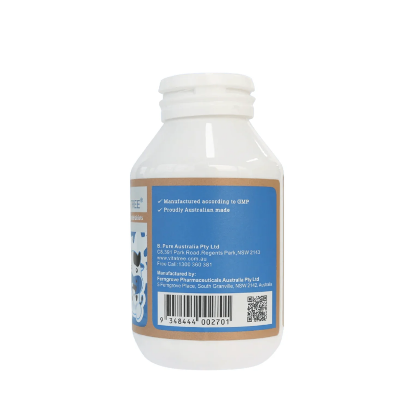 Vitatree Colostrum 820mg 100 chewable tablets immune support supplement made from bovine colostrum to support immunity, gut health, and general wellbeing.