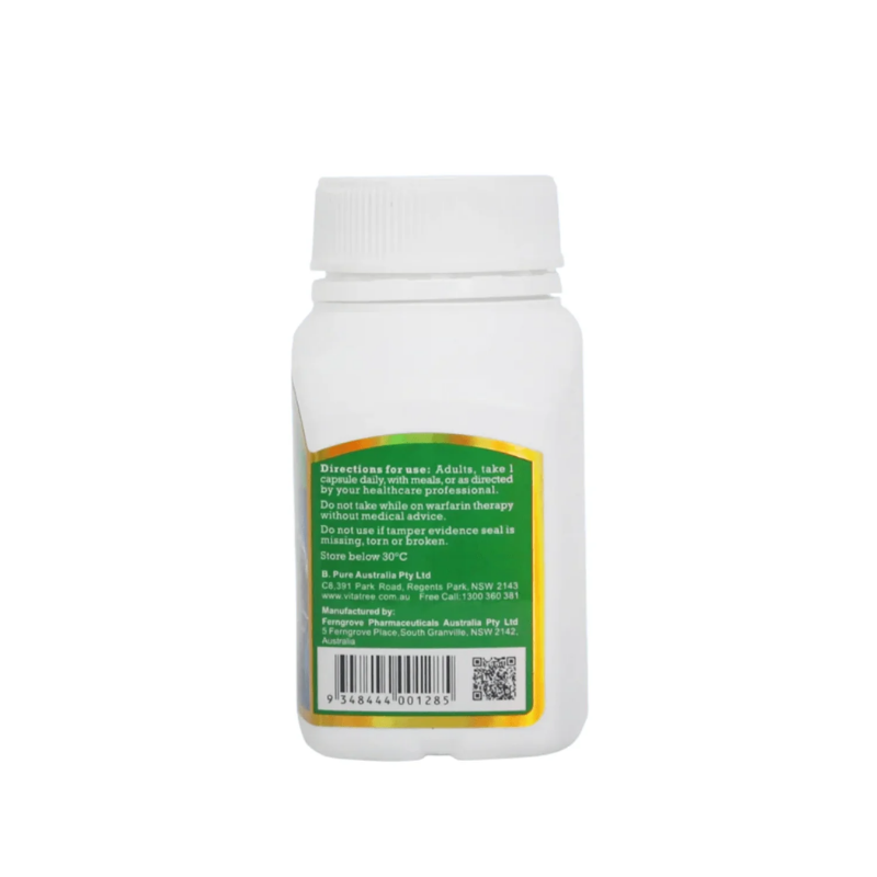 Vitatree Ginkgo Plus 6000 with CoQ10 50mg 60 capsules Australian supplement with Ginkgo Biloba and Coenzyme Q10 to support memory, cognitive function, healthy circulation, energy production, and antioxidant protection.