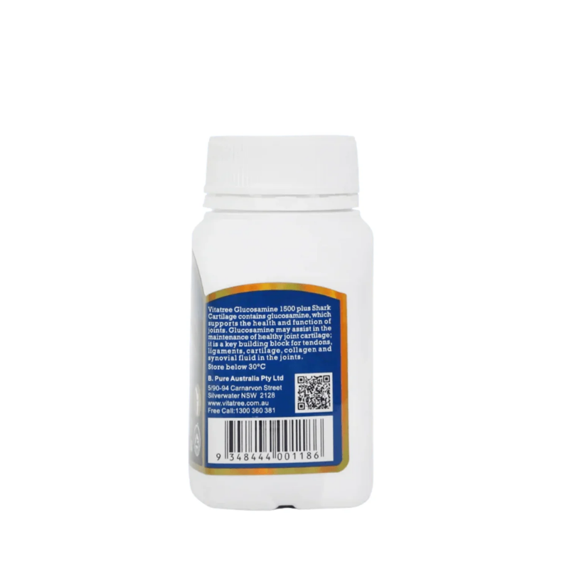 Vitatree Glucosamine 1500 Plus Shark Cartilage 100 tablets Australian joint health supplement formulated to support cartilage health, joint mobility, flexibility, and comfortable movement.