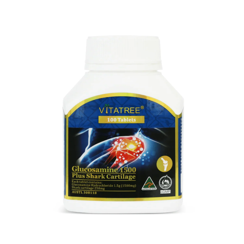 Vitatree Glucosamine 1500 Plus Shark Cartilage 100 tablets Australian joint health supplement formulated to support cartilage health, joint mobility, flexibility, and comfortable movement.