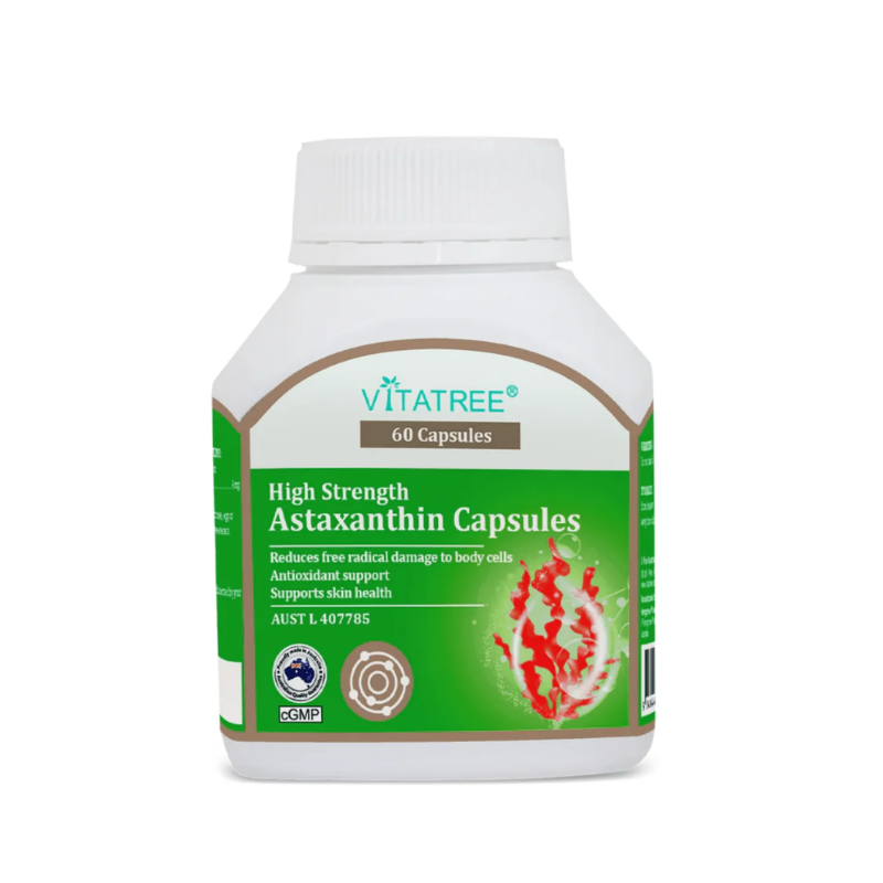 Vitatree High Strength Astaxanthin 60 capsules premium Australian antioxidant supplement supporting eye health, skin health, healthy ageing, and protection against oxidative stress.