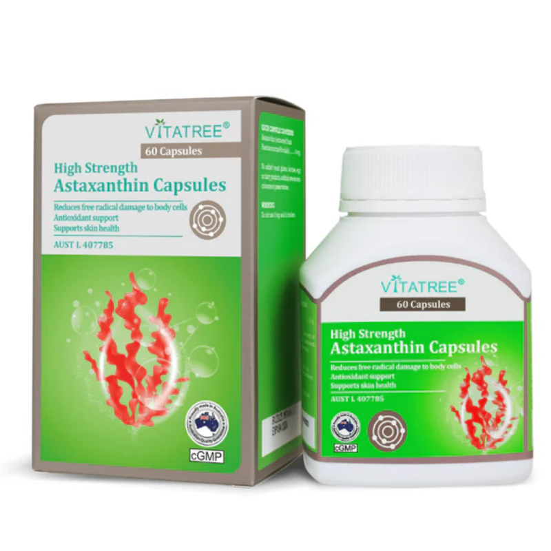 Vitatree High Strength Astaxanthin 60 capsules premium Australian antioxidant supplement supporting eye health, skin health, healthy ageing, and protection against oxidative stress.