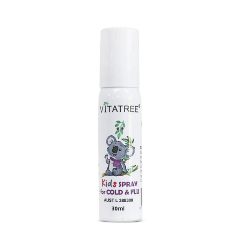 Vitatree Kids Spray for Cold & Flu 30ml children's oral spray formulated to support immune system health, respiratory wellbeing, and seasonal wellness in kids.